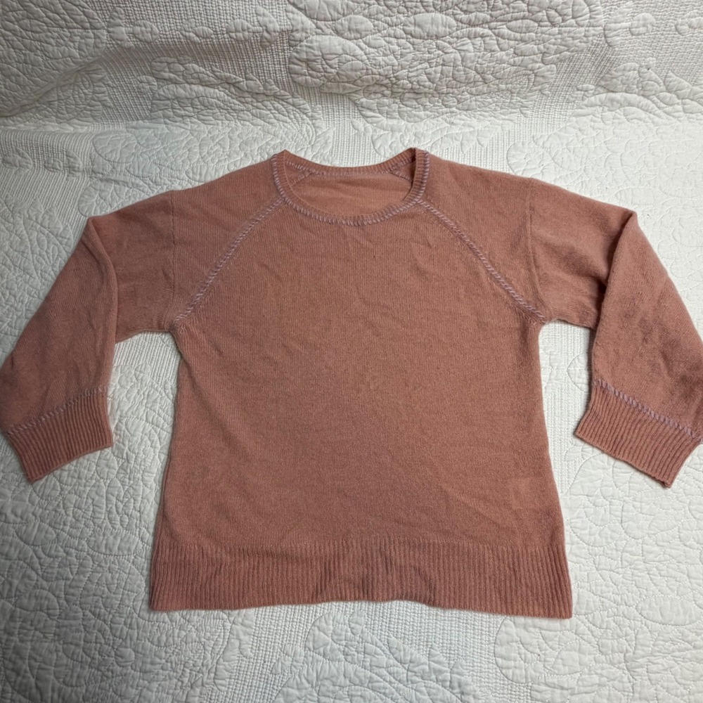 Veronica Beard's Pipes & Shaw 100% Cashmere Sweater Pink Whipstitch Raglan
